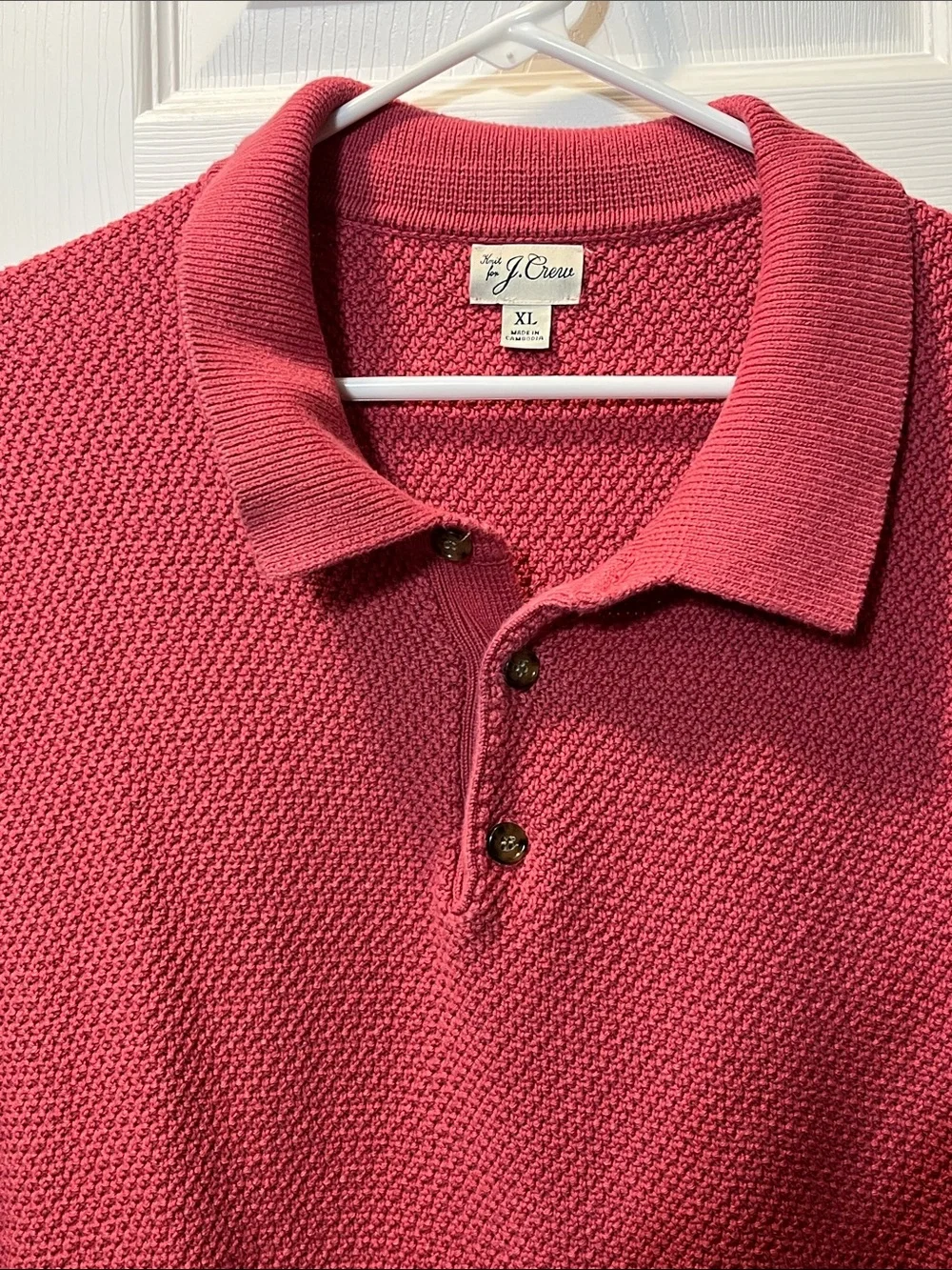 J. Crew Johnny Collar Polo Shirt Pink Knit Cotton Mesh Stitch Sweater Men’s XL